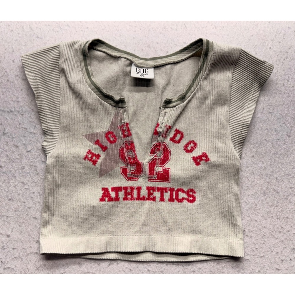 BDG Urban Outfitters High Ridge 92 Athletics Ribbed Crop Top Cream/Off-white M/L
